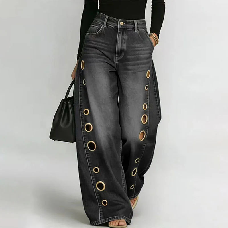 Retro Eyelet-Detail Wide-Leg Jeans