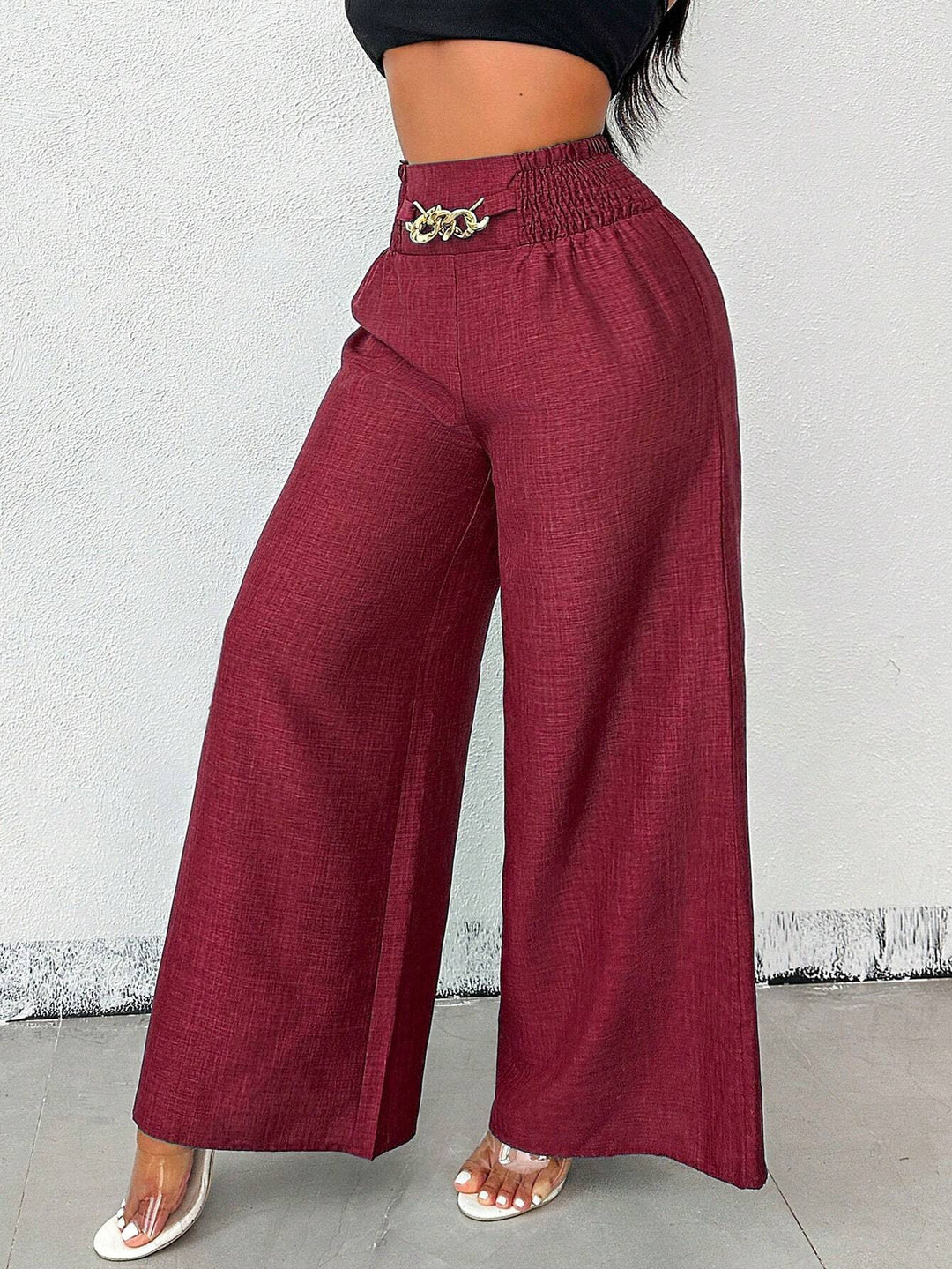 Retro High-Waisted Elastic Wide-Leg Trousers