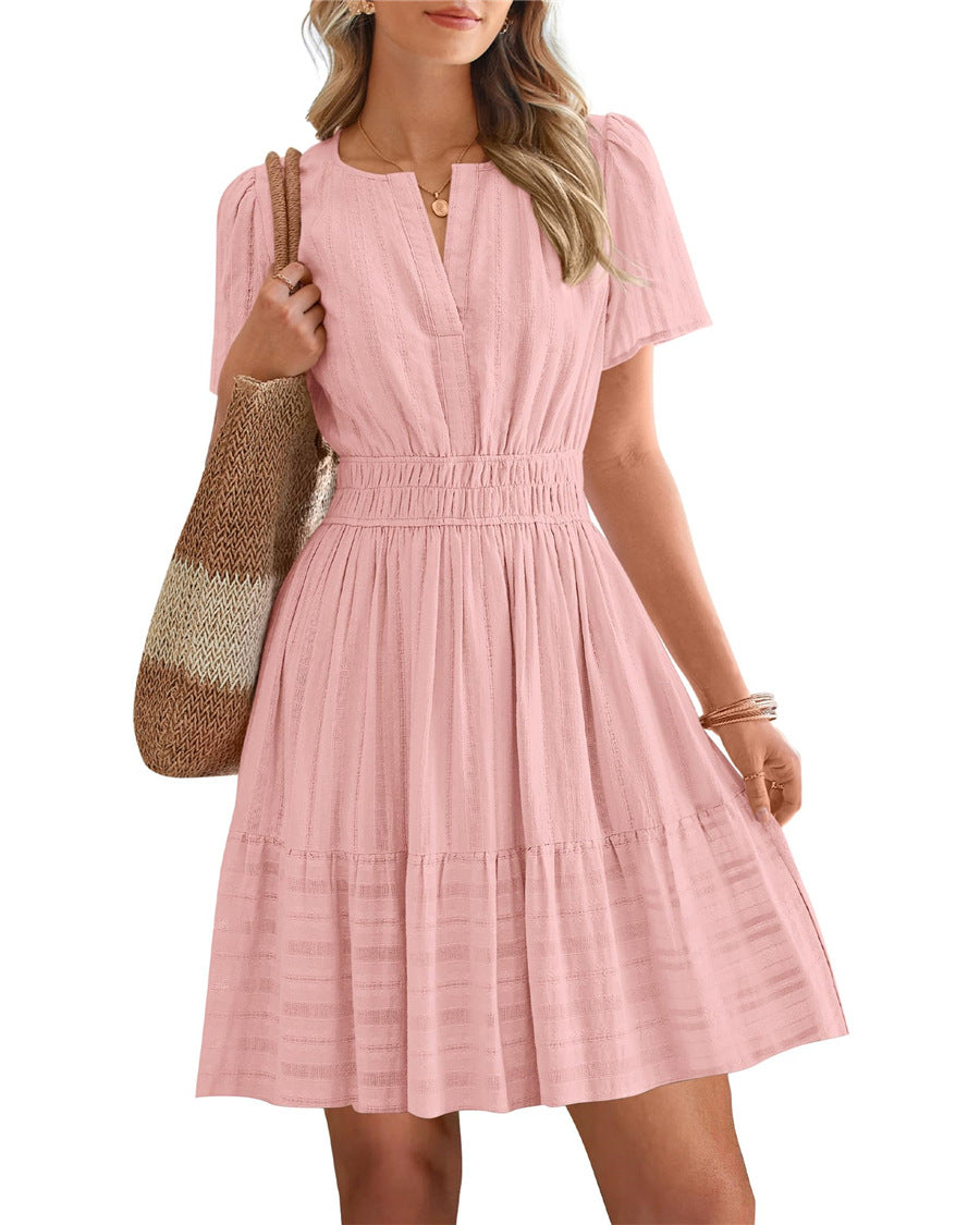 V-neck puff sleeve maxi dress