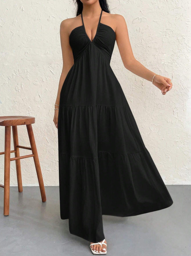 Backless halter-neck beach vacation dress