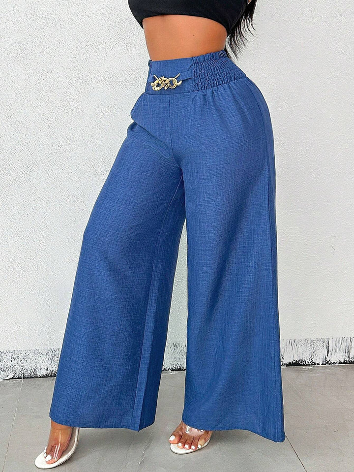 Retro High-Waisted Elastic Wide-Leg Trousers
