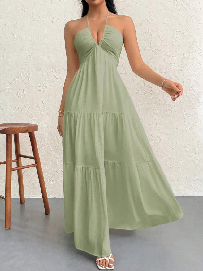 Backless halter-neck beach vacation dress