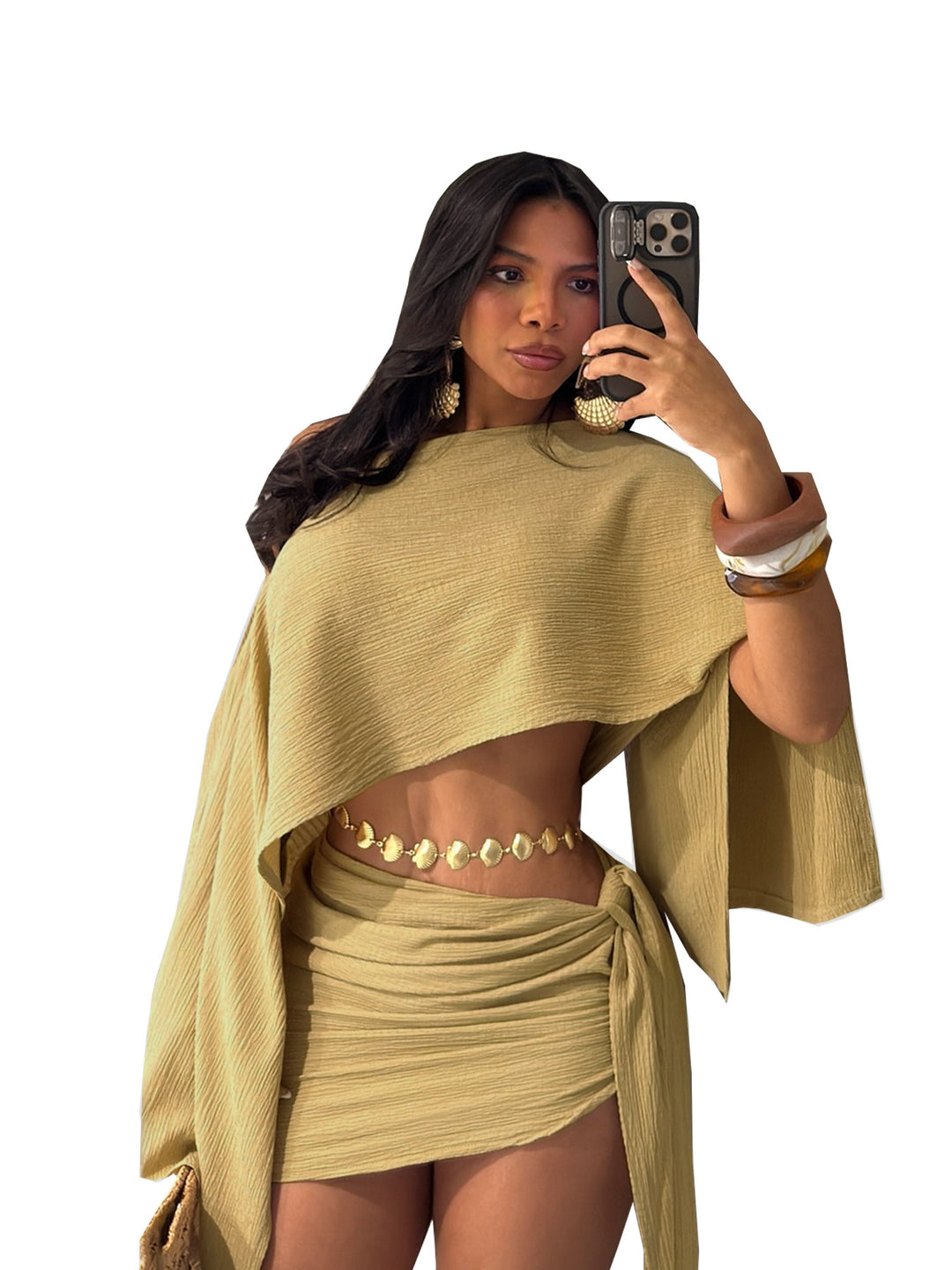 Off-shoulder top and bodycon mini skirt set