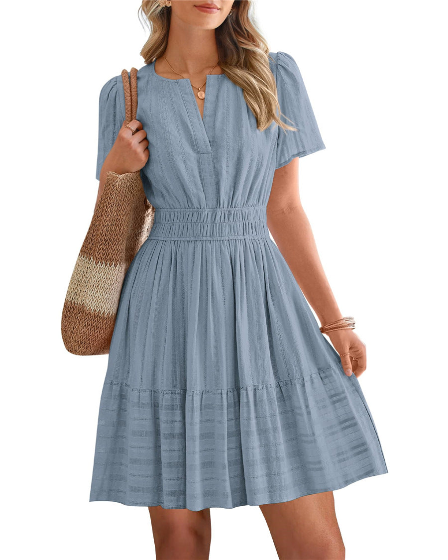 V-neck puff sleeve maxi dress