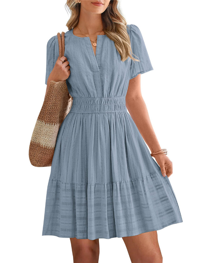 V-neck puff sleeve maxi dress