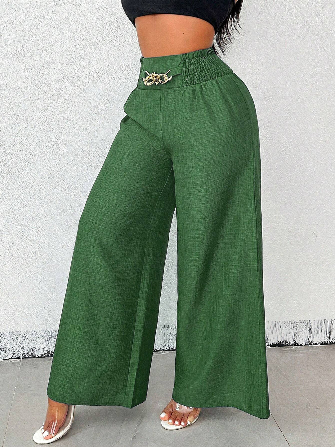 Retro High-Waisted Elastic Wide-Leg Trousers