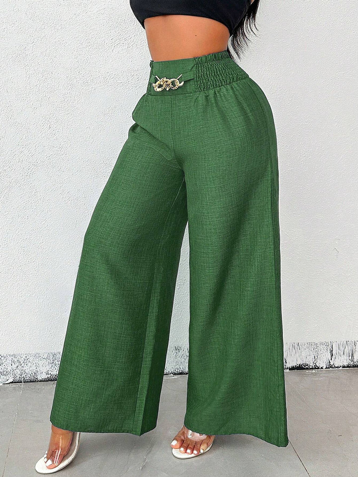 Retro High-Waisted Elastic Wide-Leg Trousers