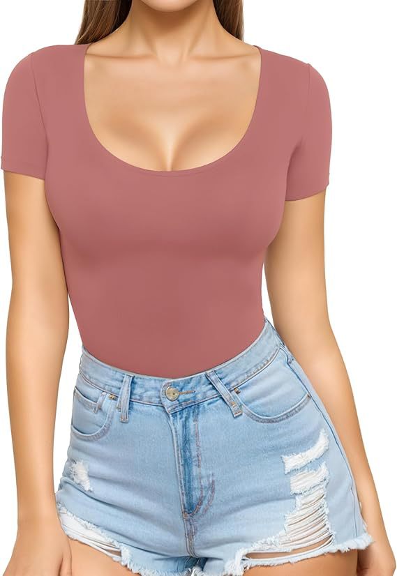 Women's low-cut round neck short-sleeved slim-fit T-shirt