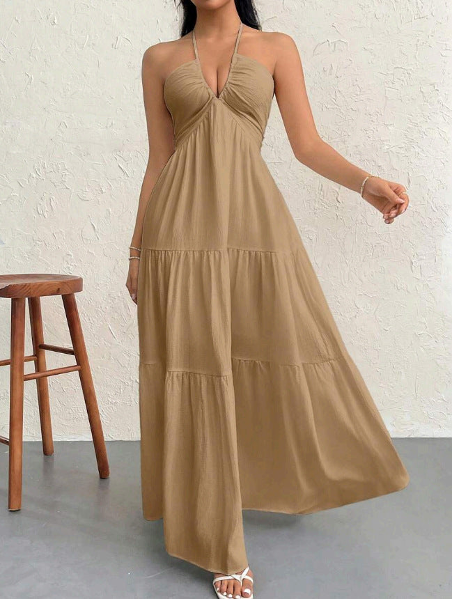 Backless halter-neck beach vacation dress