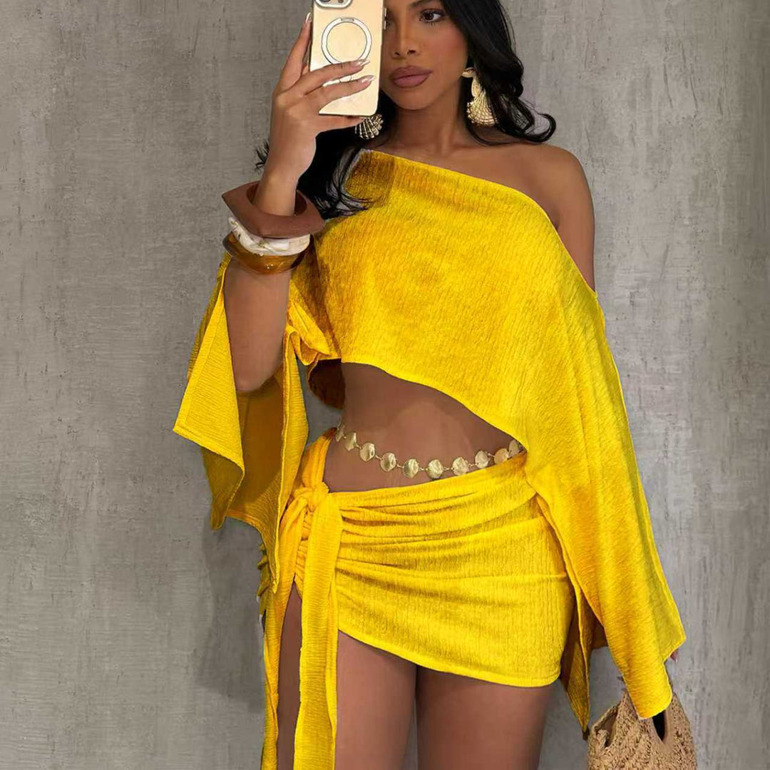 Off-shoulder top and bodycon mini skirt set