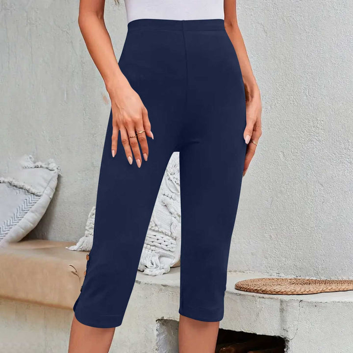 Summer Elastic Button High-Waisted Capri Pants