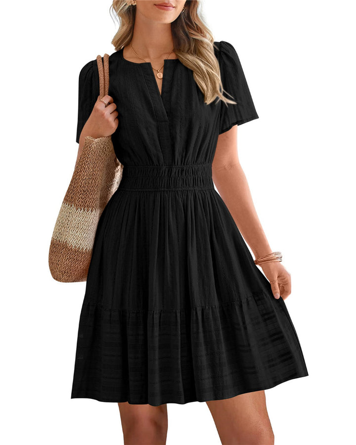 V-neck puff sleeve maxi dress