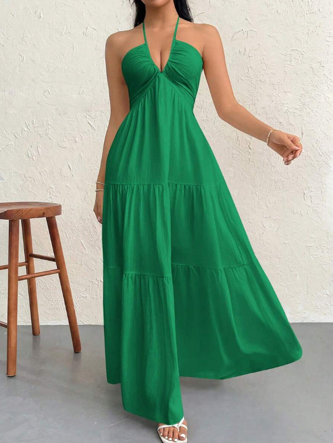 Backless halter-neck beach vacation dress