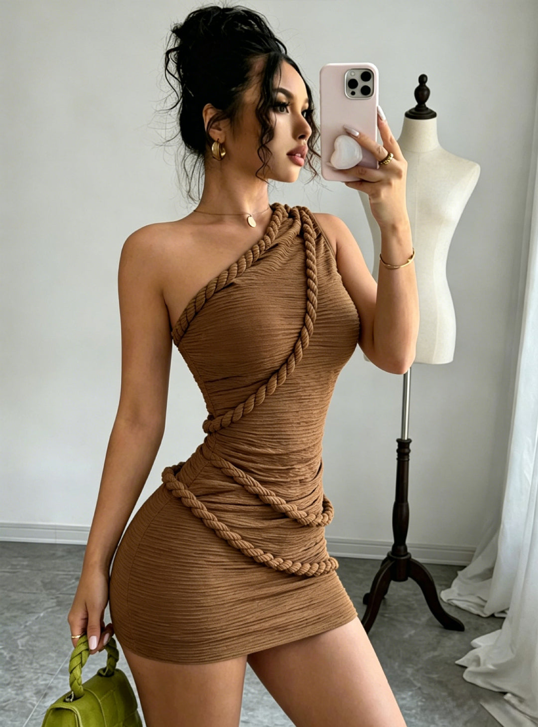Hemp rope pleated dress