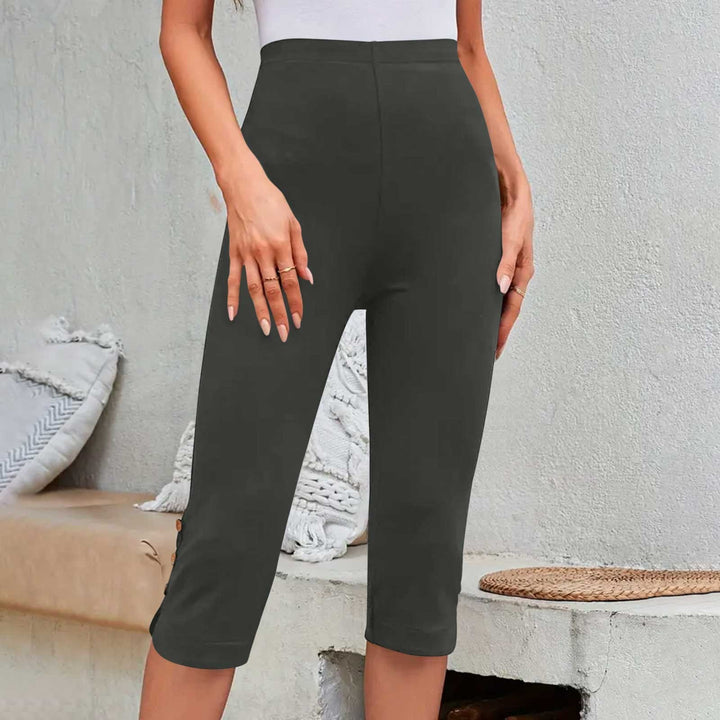 Summer Elastic Button High-Waisted Capri Pants