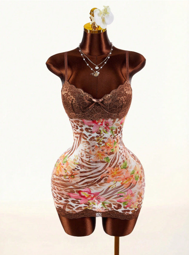 Leopard print backless halter mini dress