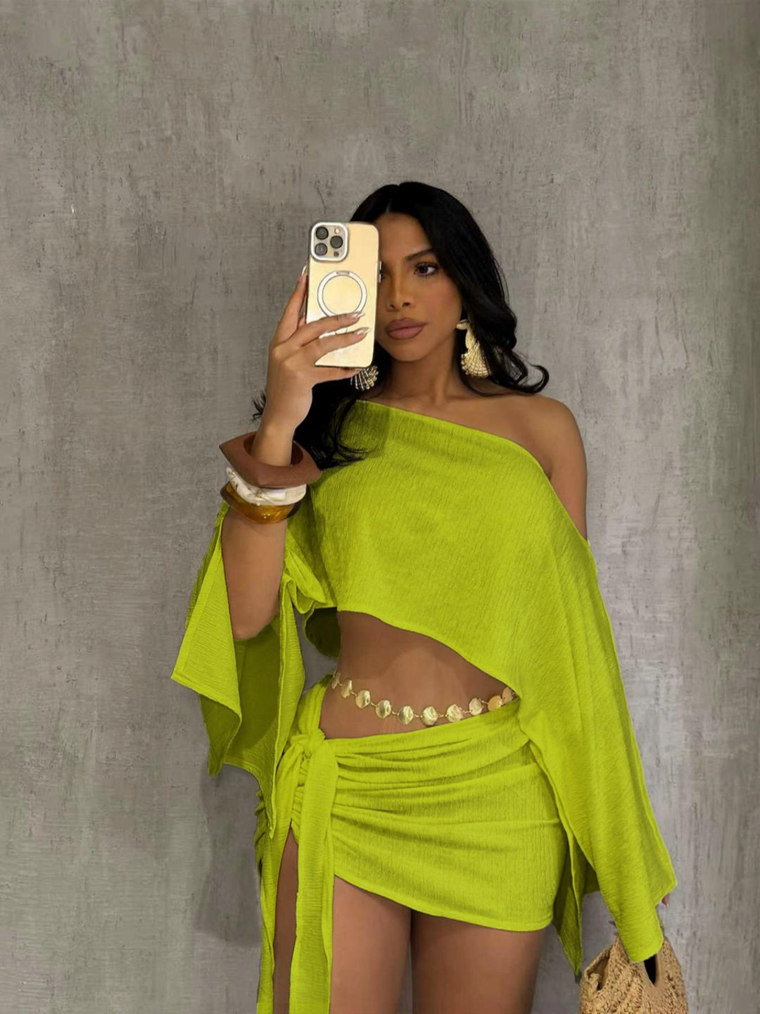 Off-shoulder top and bodycon mini skirt set