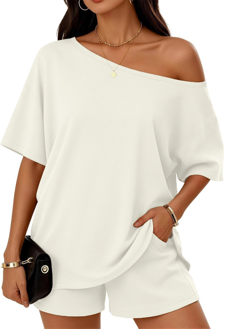 Casual Asymmetrical Top and Shorts Set