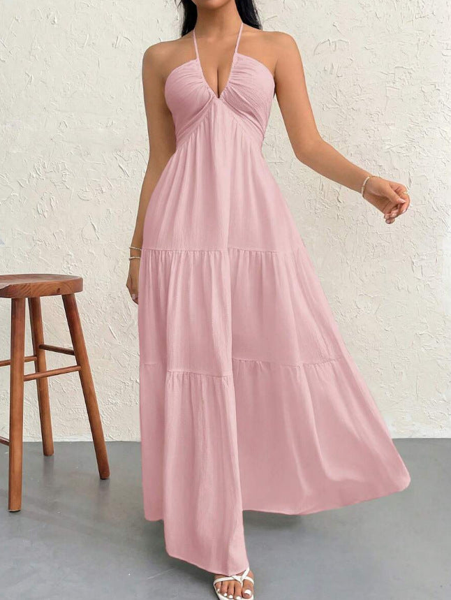 Backless halter-neck beach vacation dress