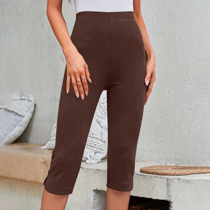 Summer Elastic Button High-Waisted Capri Pants