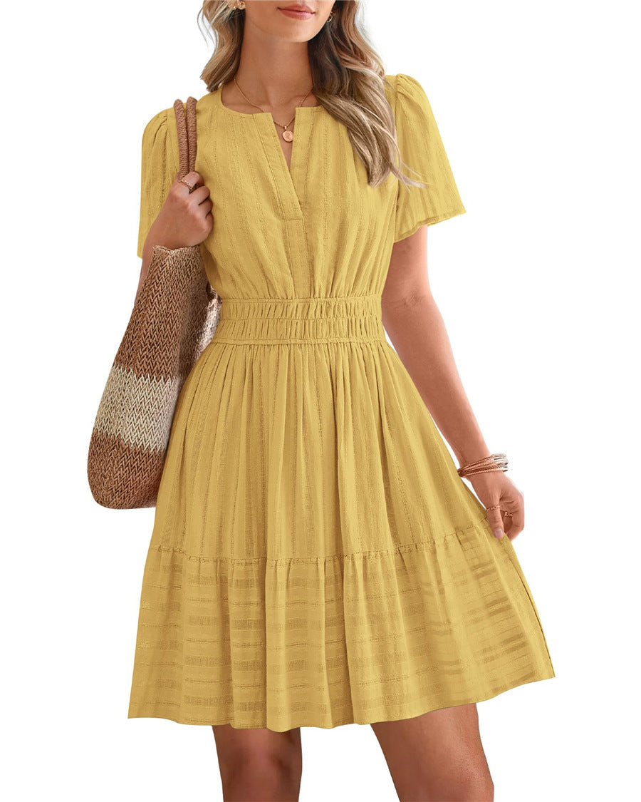 V-neck puff sleeve maxi dress