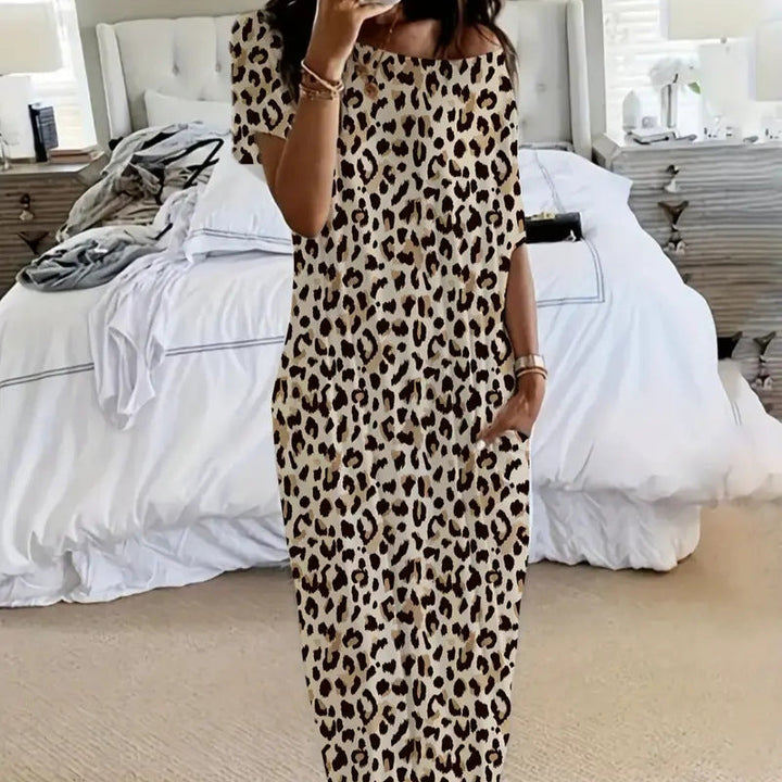 Solid color short-sleeved long casual dress