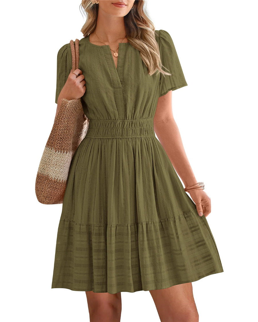 V-neck puff sleeve maxi dress