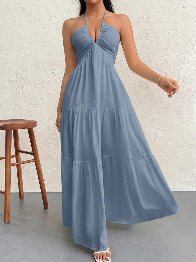Backless halter-neck beach vacation dress