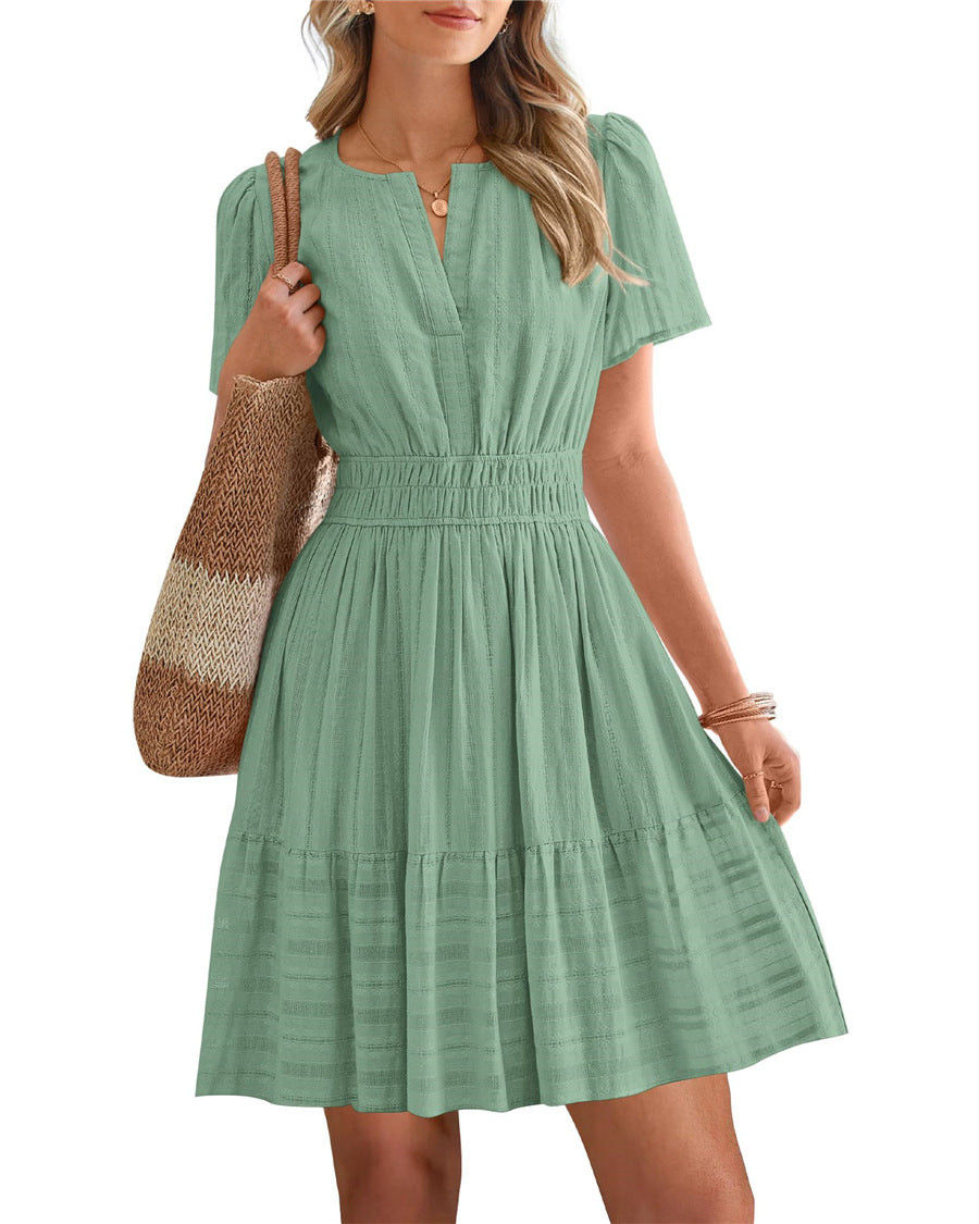 V-neck puff sleeve maxi dress