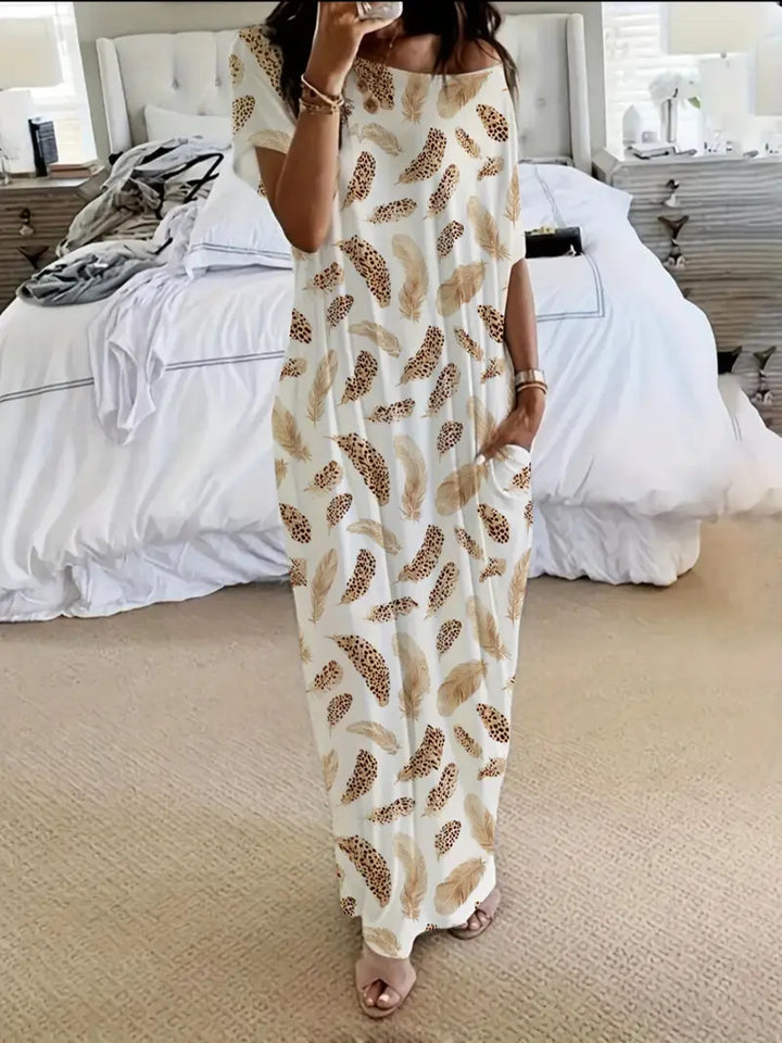 Solid color short-sleeved long casual dress