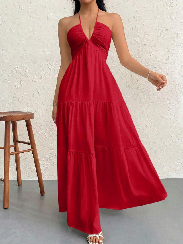 Backless halter-neck beach vacation dress