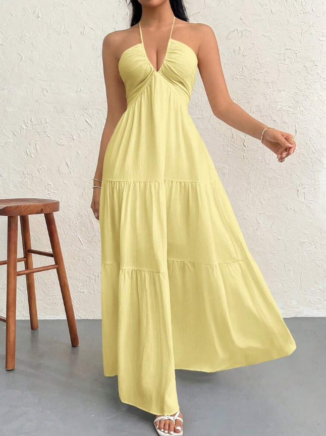 Backless halter-neck beach vacation dress