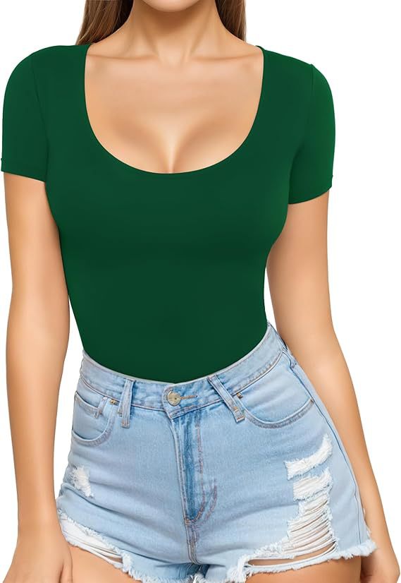 Women's low-cut round neck short-sleeved slim-fit T-shirt