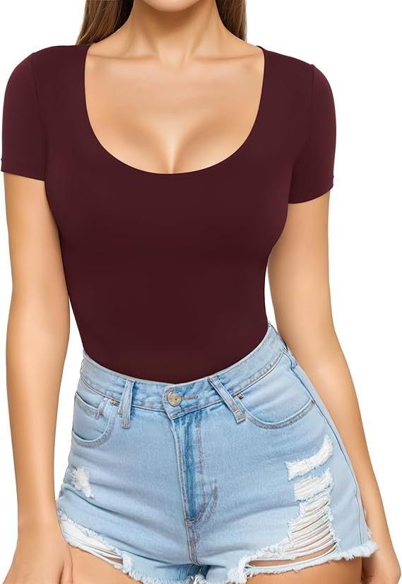 Women's low-cut round neck short-sleeved slim-fit T-shirt