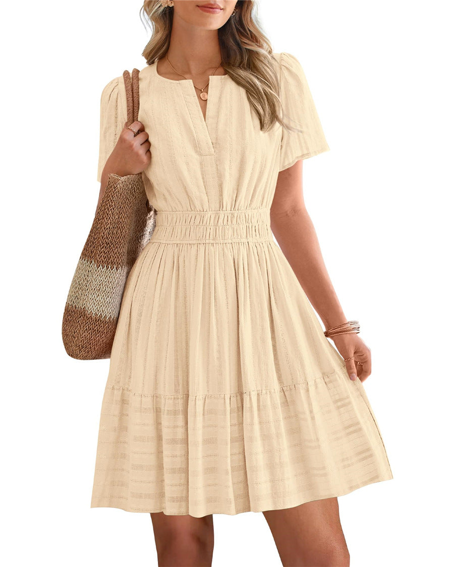 V-neck puff sleeve maxi dress