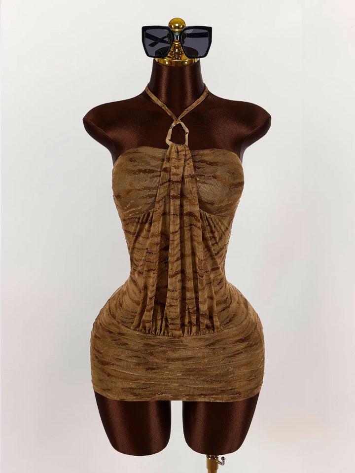 Retro backless sleeveless halter neck short dress