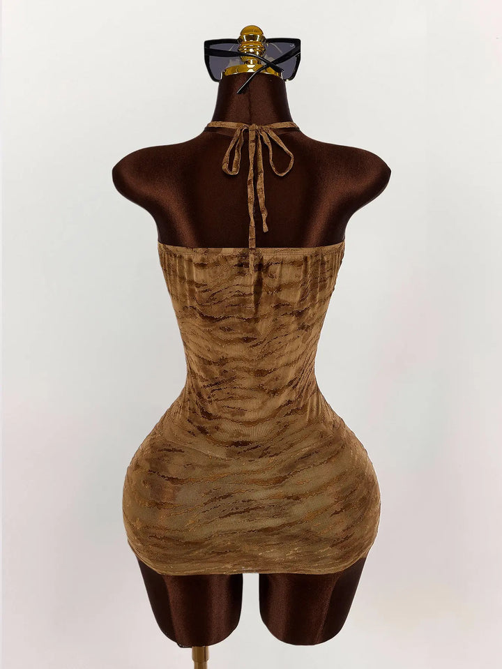 Retro backless sleeveless halter neck short dress