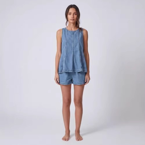 Denim two-piece set: casual top and shorts