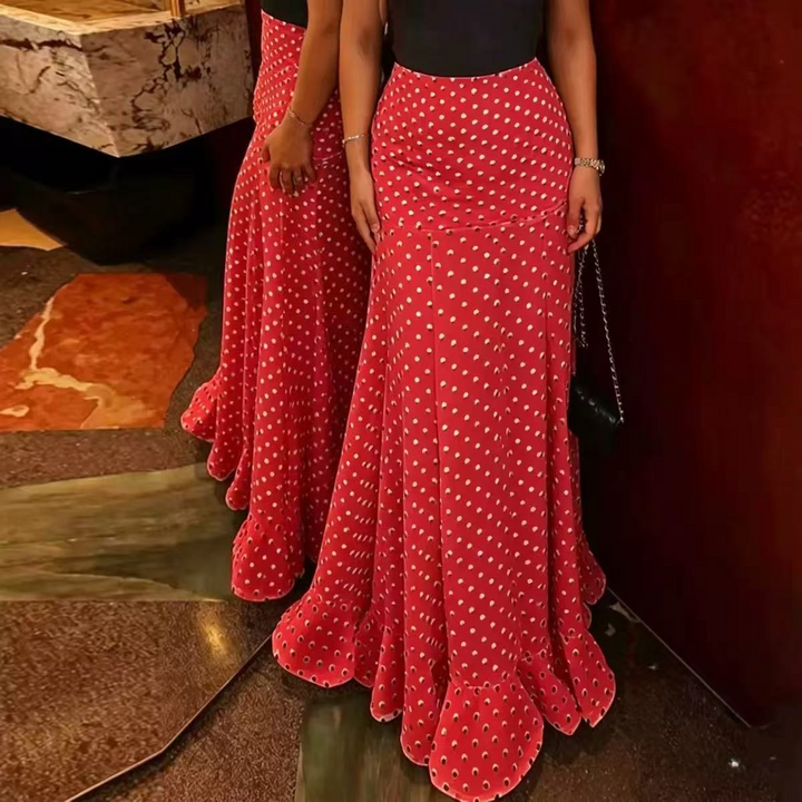 High-waisted polka dot pencil skirt