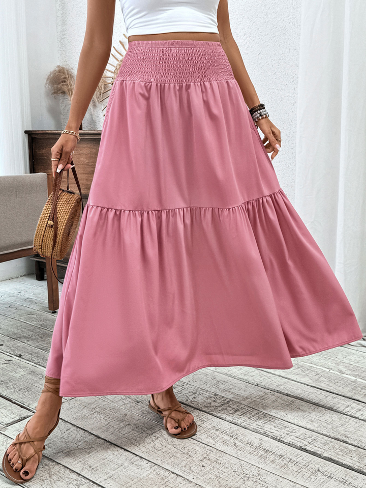 Floral print three-layer patchwork long skirt
