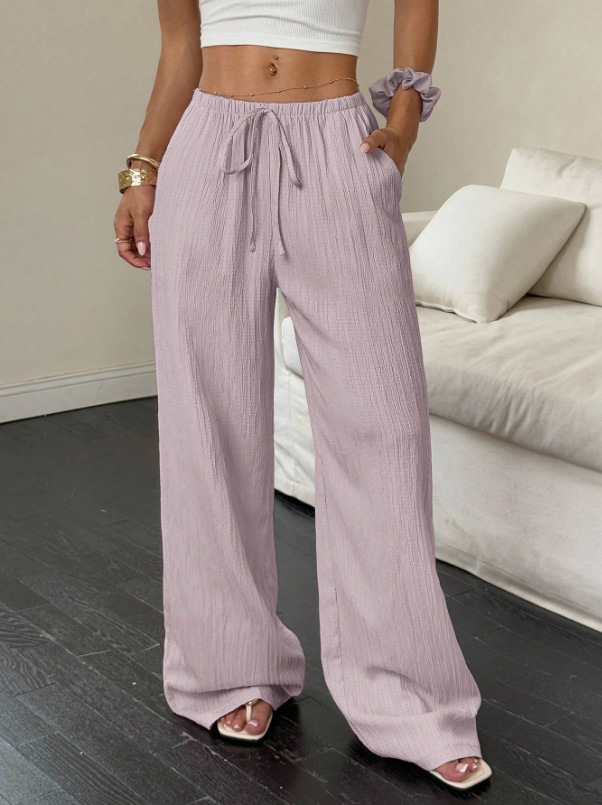 Solid color straight-leg mid-rise trousers