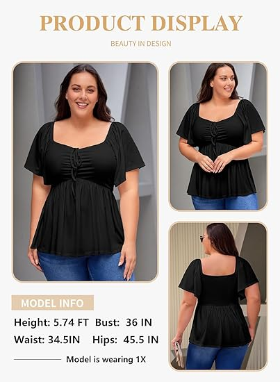 U-neck tie-waist puff sleeve top