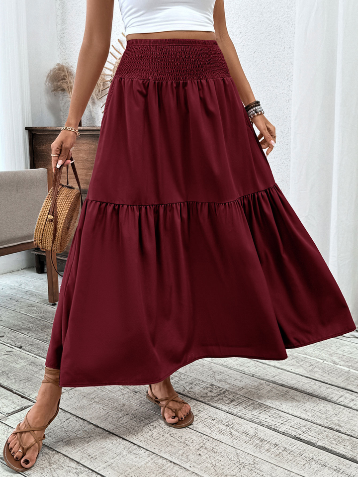 Floral print three-layer patchwork long skirt