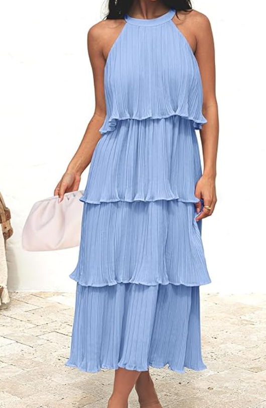 Halter-neck sleeveless ruffle dress