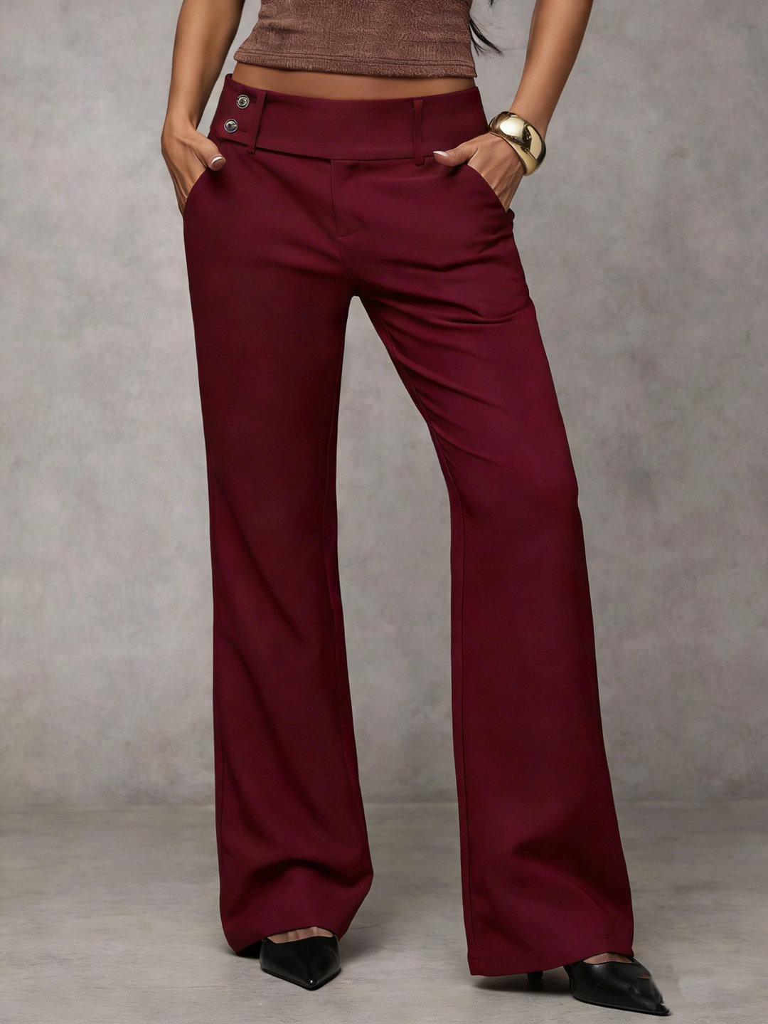 Solid color wide-leg suit pants