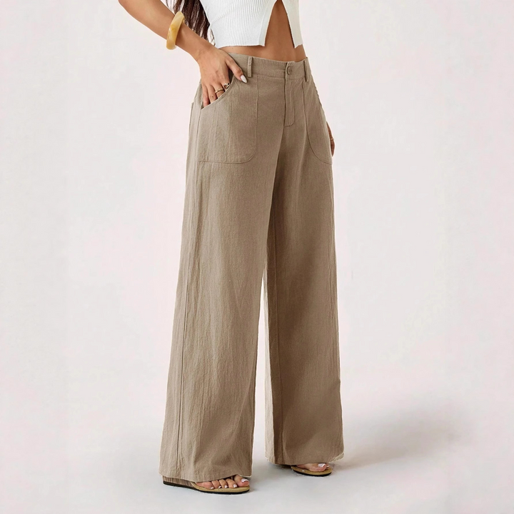 Solid color mid-rise wide-leg trousers