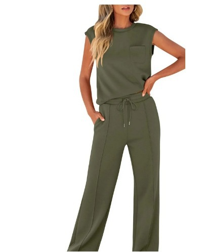 Sleeveless high-waisted wide-leg pants suit