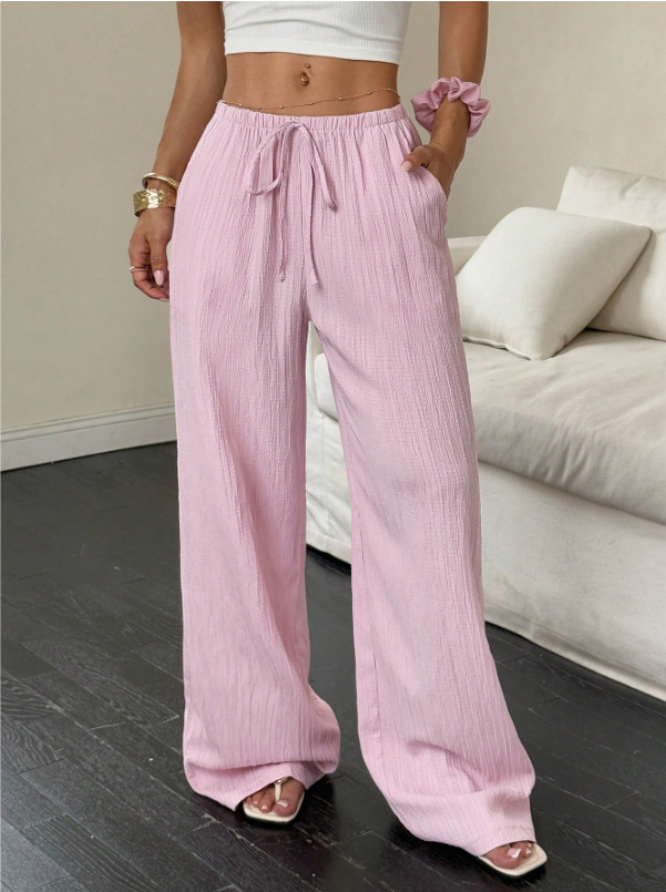 Solid color straight-leg mid-rise trousers