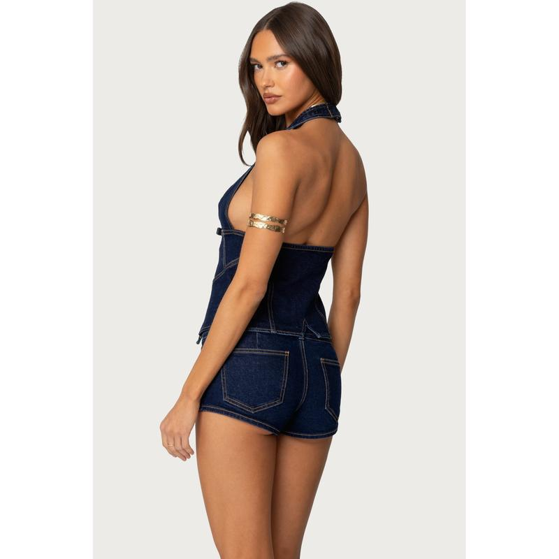 Front-slit denim tank top
