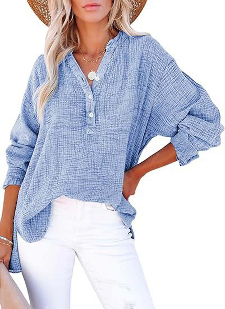 Solid color pleated long-sleeved shirt